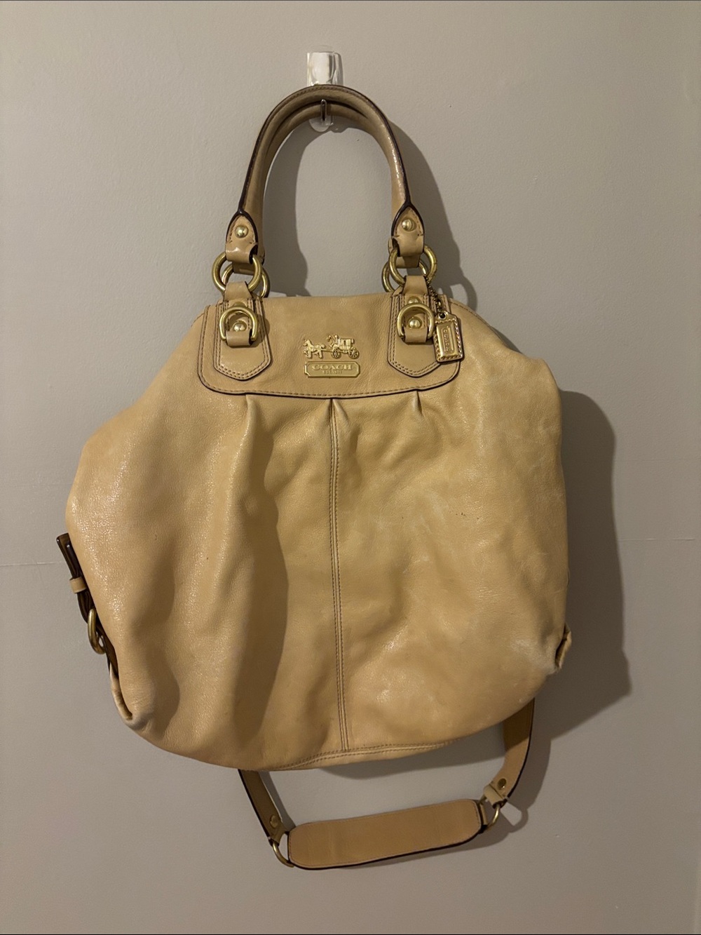 Coach Tan Leather Shoulder Satchel with Gold Hardware